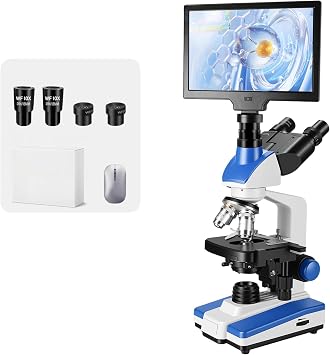 Lab Compound Trinocular Microscopes 40X-2500X Magnification with10 inch LCD,6MP Electronic Eyepiece, 0.5X CTV High Definition Adapter,Two-Layer Mechanical Stage,10X 25X Eyepiece
