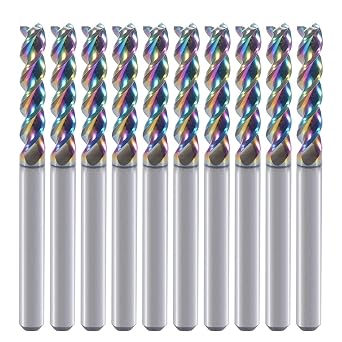 1/8" Carbide Square End Mill for Aluminum Copper Applications, 3-Flute,1/8" Cutting Diameter,DLC Coating, CNC Router Bits, End Mill Bits, U-Type Design, 10-Pack (3.175 * 3.175 * 15mm)