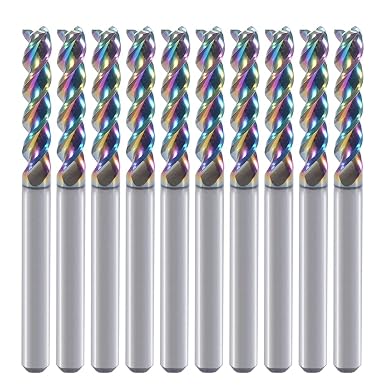 1/8" Carbide Square End Mill for Aluminum Copper Applications, 3-Flute,1/8" Cutting Diameter,DLC Coating, CNC Router Bits, End Mill Bits, U-Type Design, 10-Pack (3.175 * 3.175 * 15mm)