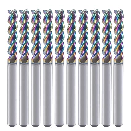 1/8" Carbide Square End Mill for Aluminum Copper Applications, 3-Flute,1/8" Cutting Diameter,DLC Coating, CNC Router Bits, End Mill Bits, U-Type Design, 10-Pack (3.175 * 3.175 * 15mm)