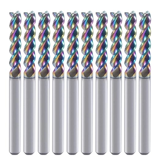 1/8" Carbide Square End Mill for Aluminum Copper Applications, 3-Flute,1/8" Cutting Diameter,DLC Coating, CNC Router Bits, End Mill Bits, U-Type Design, 10-Pack (3.175 * 3.175 * 15mm)
