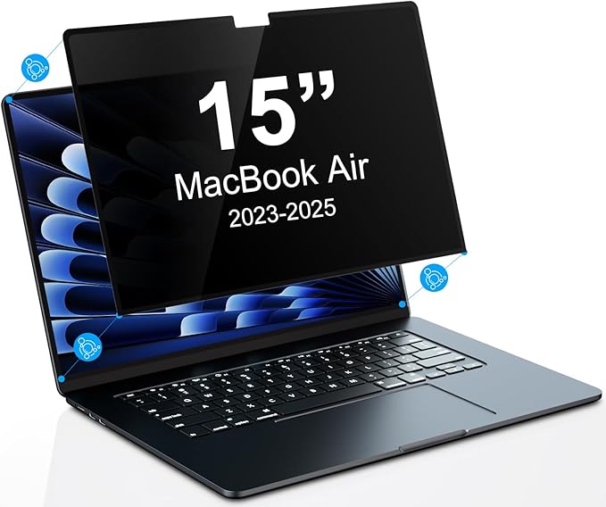 PYS Privacy Screen Protector for MacBook Air 15 Inch (2023-2025, M2, M3, M4) - Nano Attach, Anti-Spy, Reusable & Removable, Blue Light & UV Blocking, Case Friendly