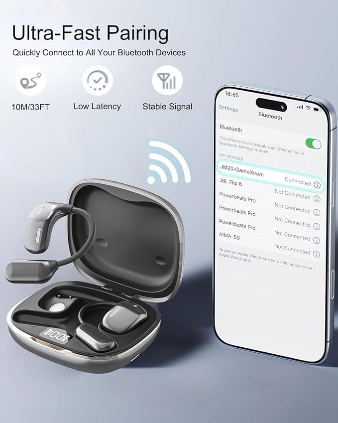 NEW OpenFit Air Bone Conduction Headphones Only 0.23 OZ Open Ear Earbuds , Wireless Earbuds with HD Clear Calls, Ear Buds with 72 Hours of Playtime, Secure Earhooks Earphones for Sports, Fitness, TV