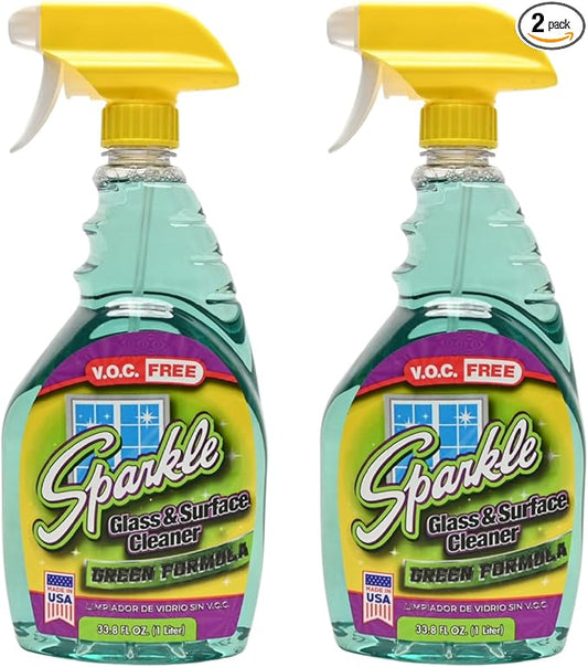 Sparkle Glass & Window Cleaner Spray, VOC-Free Eco Formula, Streak-Free Finish for Windows & Mirrors, 33.8 fl oz (Pack of 2)