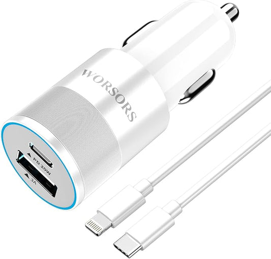 35W USB C Fast Car Charger [Apple MFi Certified] for iPhone 14 Pro/14 Pro Max/14+, iPhone 13/12/11/Mini/XS/XR/8/SE, iPad, 20W PD3.0 Rapid Charging Adapter + 3Ft Type C to Lightning Cable Cord - White