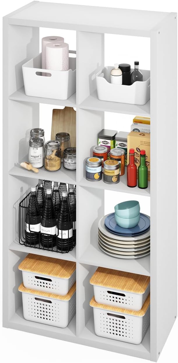 Furinno Hermite 8-Cube Open Shelves Kitchen Storage, Kitchen Island, Bakers Rack, Buffet Sideboard, White