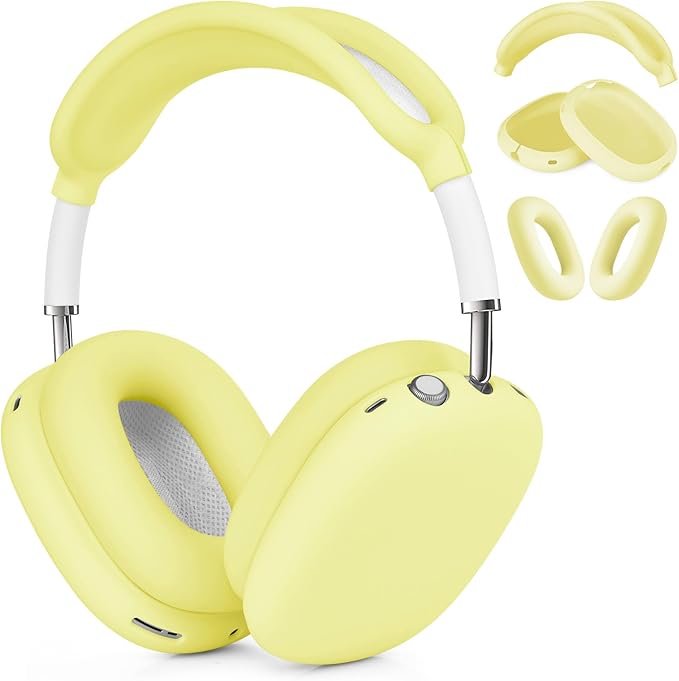 Case for Airpods Max Headphones, Ear Pad Case Cover/Ear Cups Co ver/Headband for AirPods Max (USB-C/Lightning)(2024/2020), Silicone for Apple Airpod Max,Accessories Cases(Lemon Yellow)