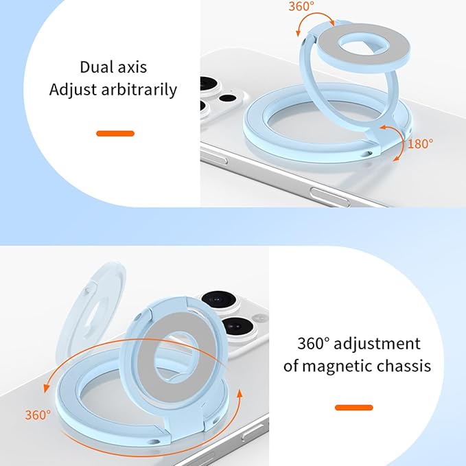 Ysnzaq for MagSafe Phone Grip, Magnetic Ring Holder Adjustable Kickstand, Dual-Sided Magnetic Stand for iPhone 17 Pro Max 16 15 14 13 12 Pro Max, Samsung, Google, 11D Black