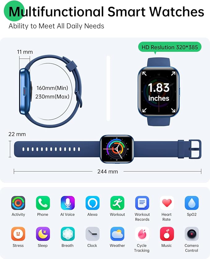 Smart Watches for Men (Android/iPhones), 120+ Sport Modes Fitness Tracker Watch with SpO2/Heart Rate Monitor, Steps/Sleep Tracker, 1.85" HD Smart Watch with Bluetooth Calls/Messages, 3ATM waterproof