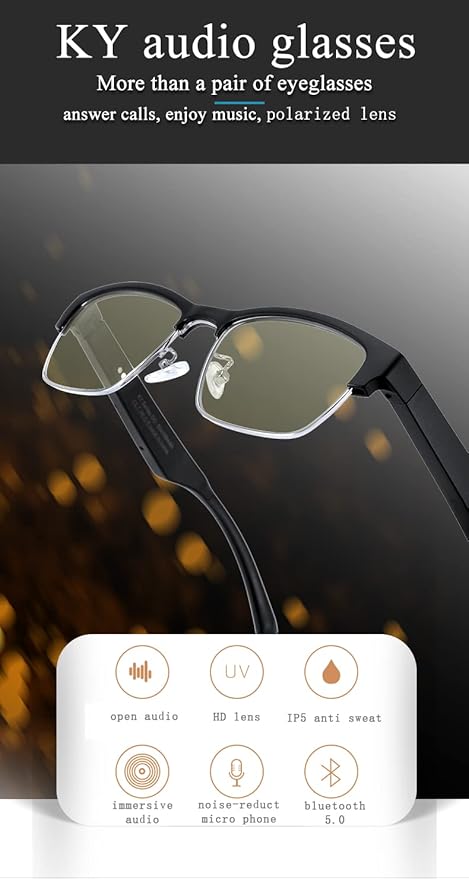 AI Bluetooth Glasses,New Wireless Bluetooth Smart Audio Glasses with Speakers,Men's/Women's Indoor and Outdoor Entertainment Smart Glasses,Including 2 Magnetic Charging Wires(Silver,Clear)