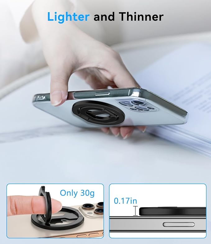 Magnetic Ring Holder for MagSafe Dual-Sided, Removable Phone Finger Grip Holder Adjustable Kickstand for iPhone 17/16/15/14/13 Series, Magnet Phone Stand Grip Compatible with Magnetic Car Mount