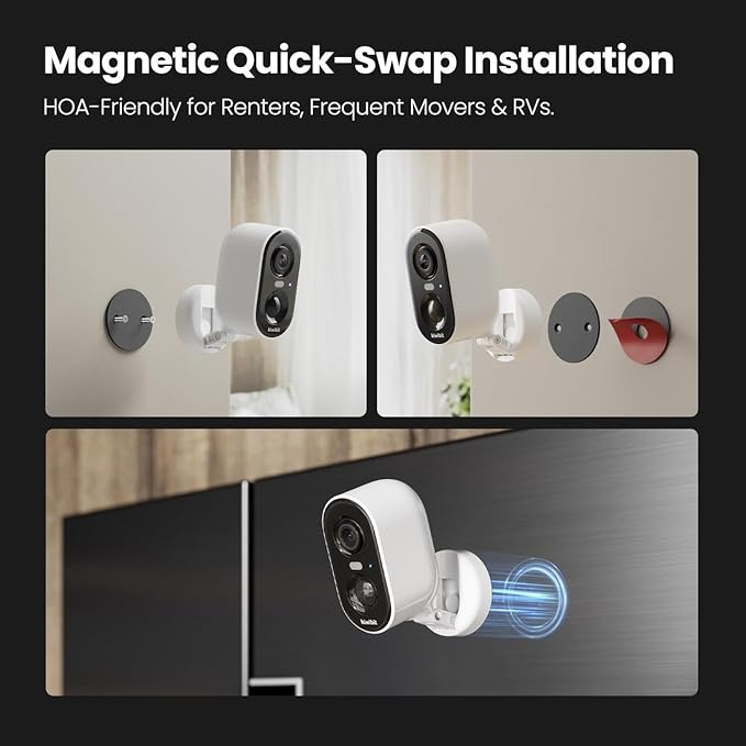 Magnetic Security Cameras Wireless, Easy Installation 2K Camera for Home Security with AI Motion Detection, Spotlight, Color Night Vision, Waterproof for Outdoor & Indoor, Cloud & SD Storage