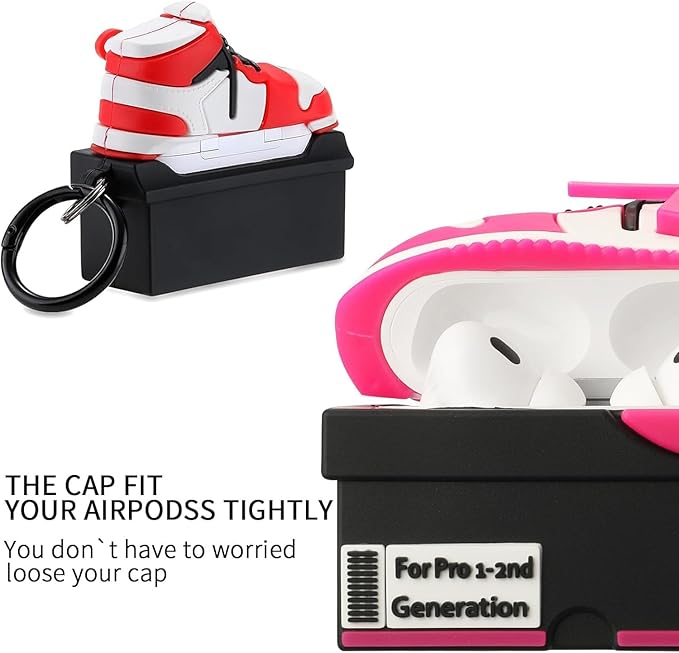 for Apple AirPods Pro 2nd Generation Case,Cute Cartoon Shoe Box Soft Silicone Protective Cases for AirPods Pro 2 Case with Keychain for Women Men, A-Red+Rose red,2Pack