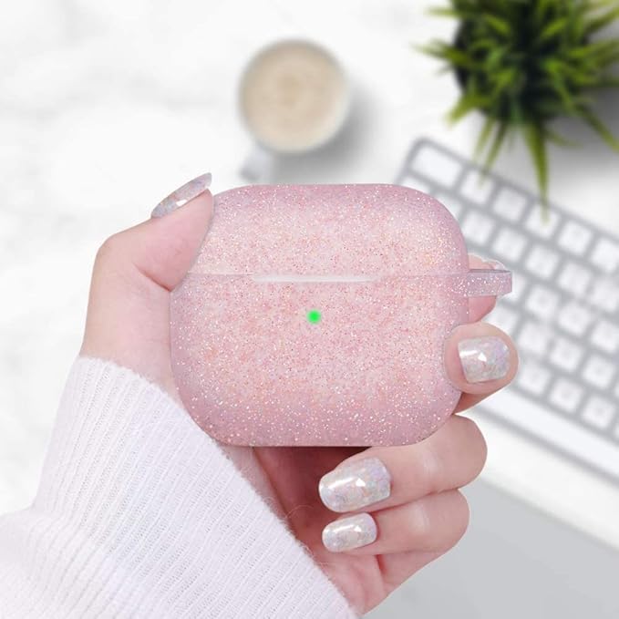 Glittery Silicone Compatible with AirPods 3 Case 2021, Gawnock Soft Case Compatible with AirPods 3rd Generation Cover for Women Girls with Keychain (Glitter Rose Gold)