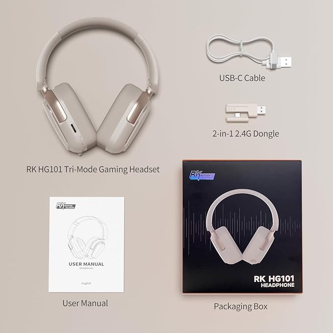RK ROYAL KLUDGE G10 Gaming Headset with Microphone, Wireless/Bluetooth 5.3/Wired Gaming Headpones for PS5/4, Switch, PC, 40mm Dynamic Drivers, 7.1 Surround Sound, Platinum Grey