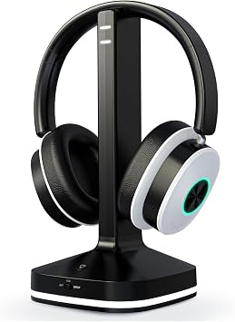 Earbay Wireless Headphones for TV, TV Headphones, Bluetooth Headphone with Transmitter & Charging Base, No Delay Over Ear Headset for Seniors, 3 Audio Modes, Ideal Gifts for Parents, Black & White