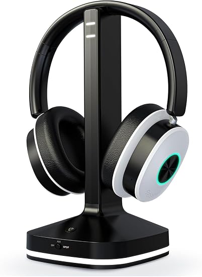 Earbay Wireless Headphones for TV, TV Headphones, Bluetooth Headphone with Transmitter & Charging Base, No Delay Over Ear Headset for Seniors, 3 Audio Modes, Ideal Gifts for Parents, Black & White