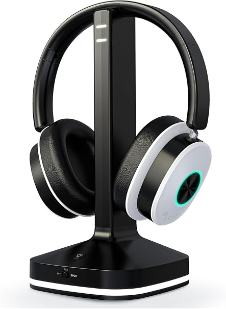 Earbay Wireless Headphones for TV, TV Headphones, Bluetooth Headphone with Transmitter & Charging Base, No Delay Over Ear Headset for Seniors, 3 Audio Modes, Ideal Gifts for Parents, Black & White