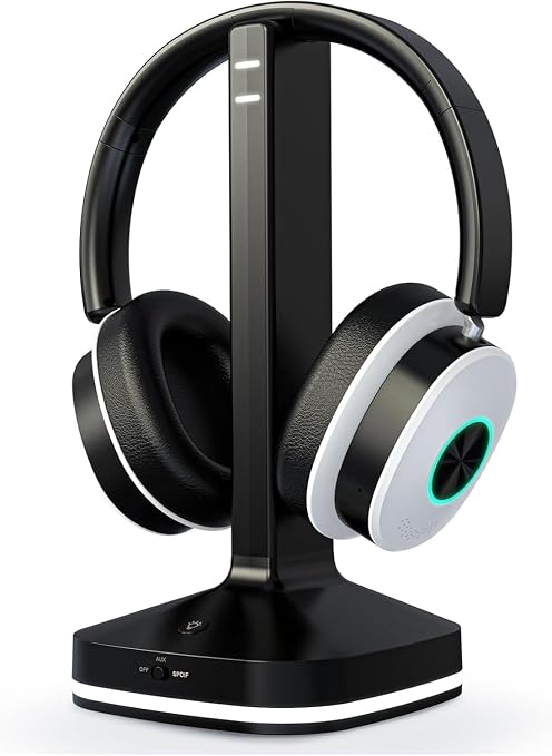 Earbay Wireless Headphones for TV, TV Headphones, Bluetooth Headphone with Transmitter & Charging Base, No Delay Over Ear Headset for Seniors, 3 Audio Modes, Ideal Gifts for Parents, Black & White