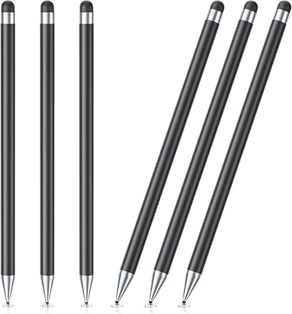 Stylus Pen for Touchscreen, 6 PCS Stylus Pencil 2-in-1 High Precision and Sensitivity, Suitable for iPad/iPhone/Samsung/Android Smartphone and Tablets, Compatible with Capacitive Touch Screen (Black)