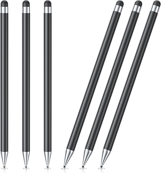 Stylus Pen for Touchscreen, 6 PCS Stylus Pencil 2-in-1 High Precision and Sensitivity, Suitable for iPad/iPhone/Samsung/Android Smartphone and Tablets, Compatible with Capacitive Touch Screen (Black)