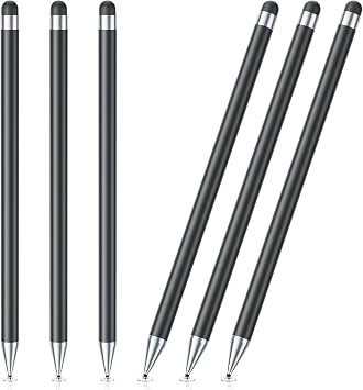 Stylus Pen for Touchscreen, 6 PCS Stylus Pencil 2-in-1 High Precision and Sensitivity, Suitable for iPad/iPhone/Samsung/Android Smartphone and Tablets, Compatible with Capacitive Touch Screen (Black)