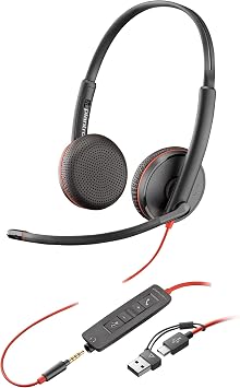 Poly Blackwire 3225 Wired Headset (Plantronics) - Noise-Canceling Mic – Stereo Design - Connect to PC/Mac/Mobile via USB-C, USB-A, or 3.5mm - Works w/Teams, Zoom - Amazon Exclusive