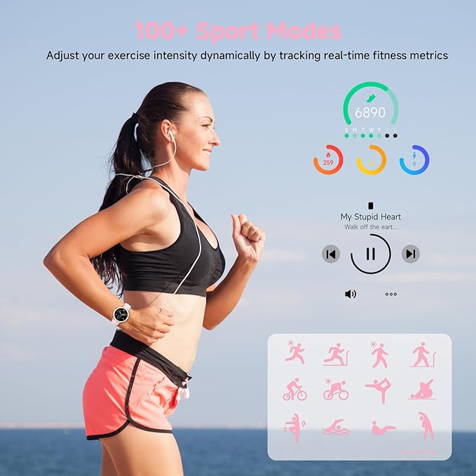 Smart Watches for Women Men 1.27" HD Fitness Tracker with Heart Rate/Sleep/Step/SpO2 Monitor, IP68 Waterproof Watch for Android iOS (Pink)