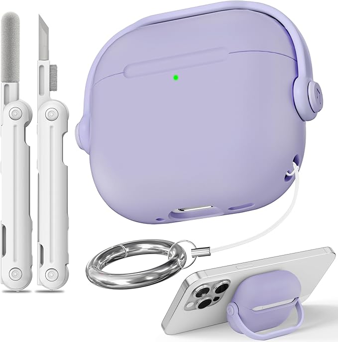 with Safety Lock for Airpods 4 Case, TPU Case for Apple Airpods 4 Case 2024 USB-C with Cleaner Kit, Drop Protection Airpods 4 Case Cover with Lock and Keychain, Fantasy Purple