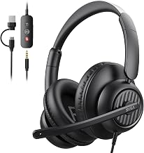 EKSA H8 USB Headset with Microphone for Work, Stereo Wired Computer Headphones with Mic Noise Cancelling, in Line Controls, 3.5mm Jack USB-C/A Over-Ear Headset for PC Laptop Office Call Center Teams - Image 1