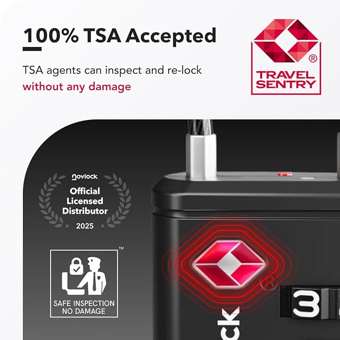 TSA Approved Luggage Locks | Inspection Indicator, 4-Digit Combination, Durable Zinc Alloy | for Suitcases, Backpacks, Travel Bags | Black, 4-Pack
