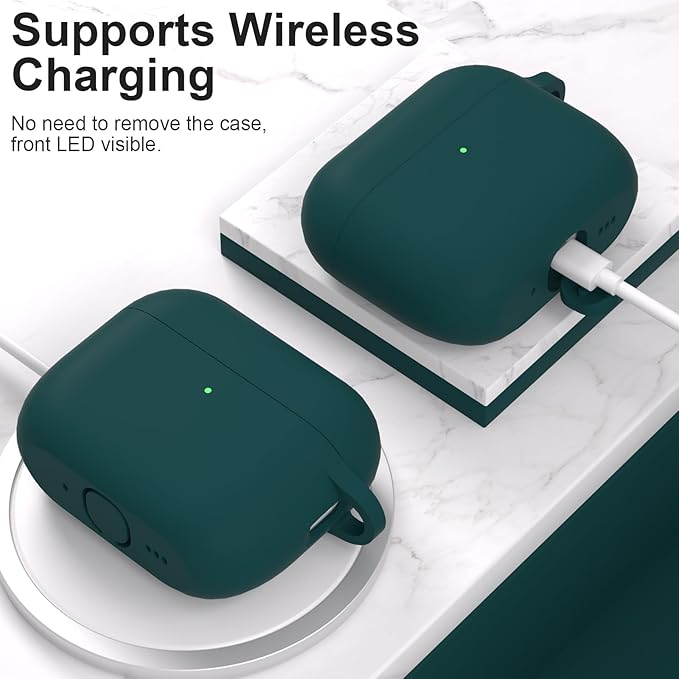 ATUAT for AirPods Pro 3 Case Cover with Cleaner, Protective Soft Silicone Skin with Keychain for Women Men for Apple AirPods Pro 3rd Generation Case(2025), Front LED Visible, Dark Green