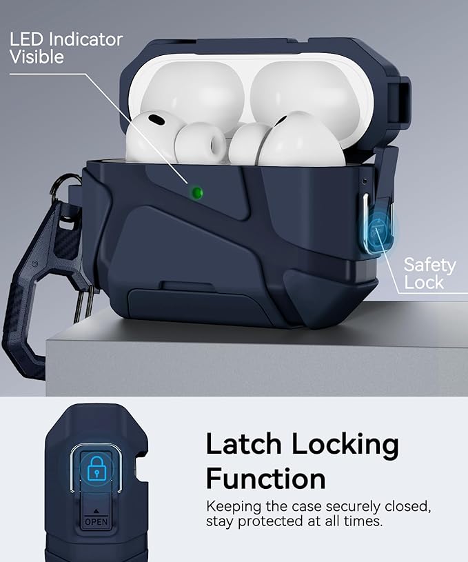 for AirPods Pro 3rd Case (2025 New),Secure Lock & Phone Stand Design Compatible with Airpods Pro 3 Generation Cover with Cleaner Kit-Blue