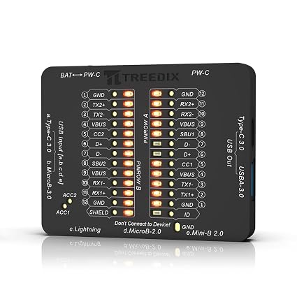 Treedix USB Cable Tester for Lightning, Type-C,USB-A,Micro-B 2.0/3.0,Mini-B