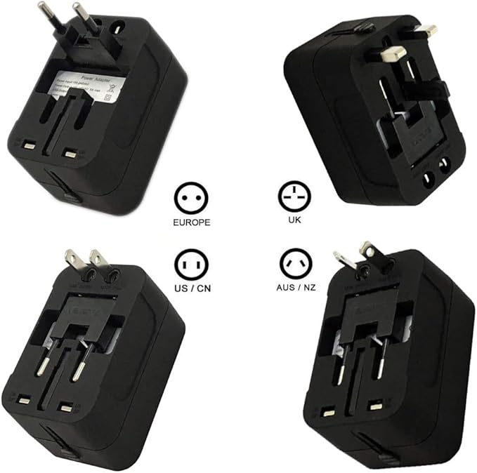 Travel Adapter, Worldwide All in One International Power Adapter Universal Adapter Plug with 2.1A Dual USB Charging Ports for Asia Europe UK AUS and USA (Black)