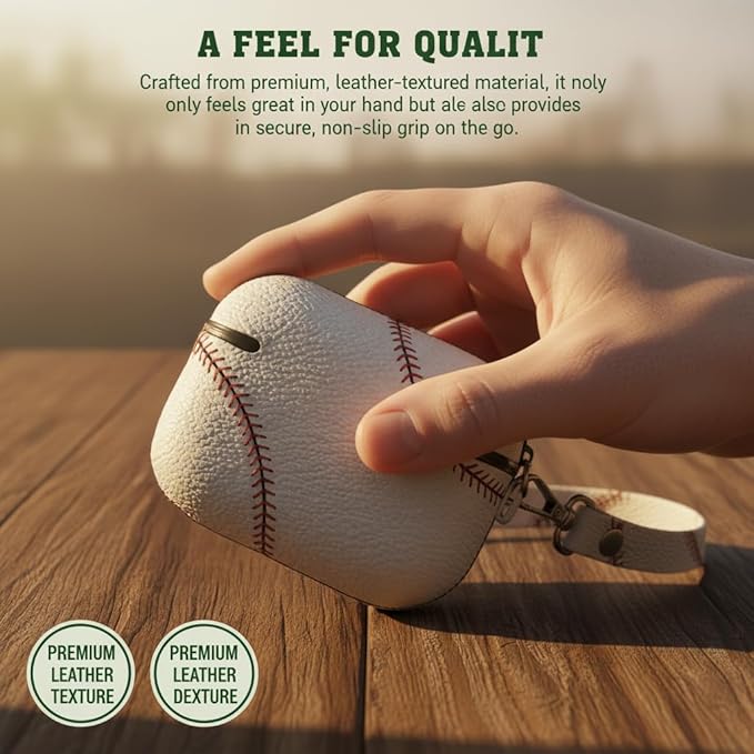 for AirPods 4 Case 2024 (4th Gen, A3058/A3059) - PU Leather & Hard PC Shockproof Cover with Keychain, LED Visible, Wireless Charging Compatible for Men Women Sports Enthusiasts, Baseball