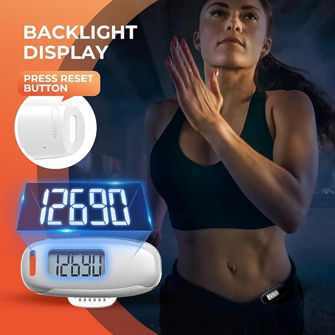 3D Pedometer for Walking, Simple Walking Step Counter with Removable Clip and Strap, USB Rechargeable Step Tracker with Backlight, Accurate Step Counter for Men Women Seniors