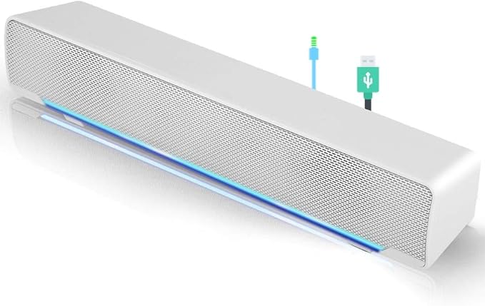 Speaker, Mini Speaker, USB Speaker PC Stereo Lightweight Wired LED Soundbar Speaker, Soundbar Soundbox, 3.5mm Audio Jack Compatible with PC Computer Tablet TV for Office Home Home Theater