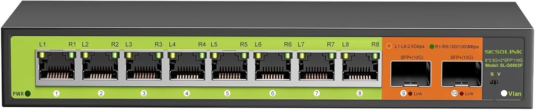 10-Port Multi-Gigabit Unmanaged Switch, 8x2.5G +2x10G SFP+