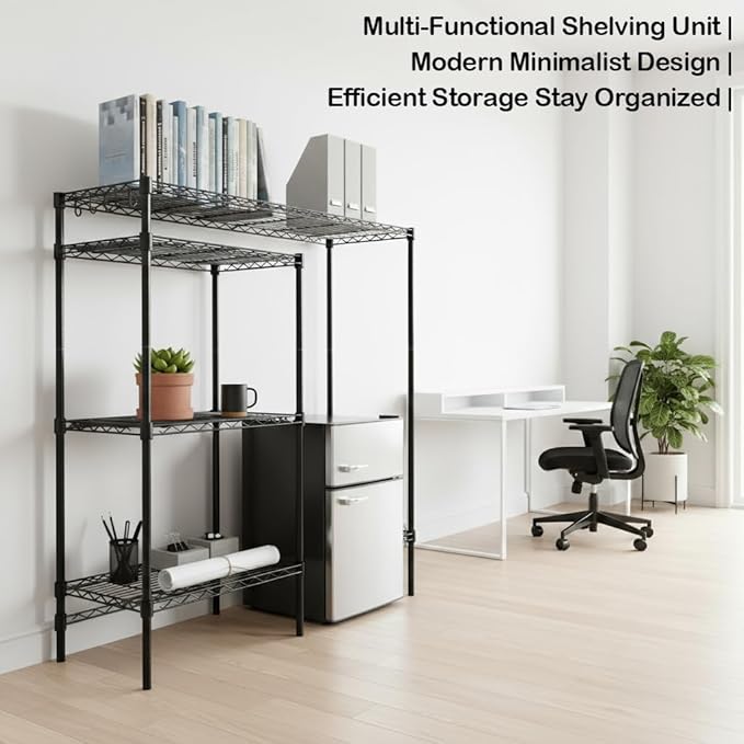 4-Tier Heavy-Duty Mini Fridge Stand with Storage, Adjustable Microwave Stand & Baker Rack, Space-Saving Organizer for Kitchen, Dorm, Office,18Wx48Dx53H