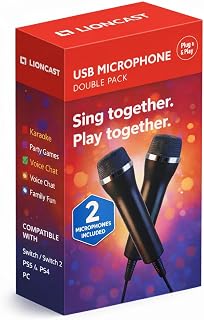 Lioncast Pair Of Universal USB Microphones Compatible with Computer and Karaoke Gaming; Compatible with Wii, PS5/Playstation 5, PS4 & PC Games as SingStar, Lets Sing, We Sing; 3m cable – Black - Image 1