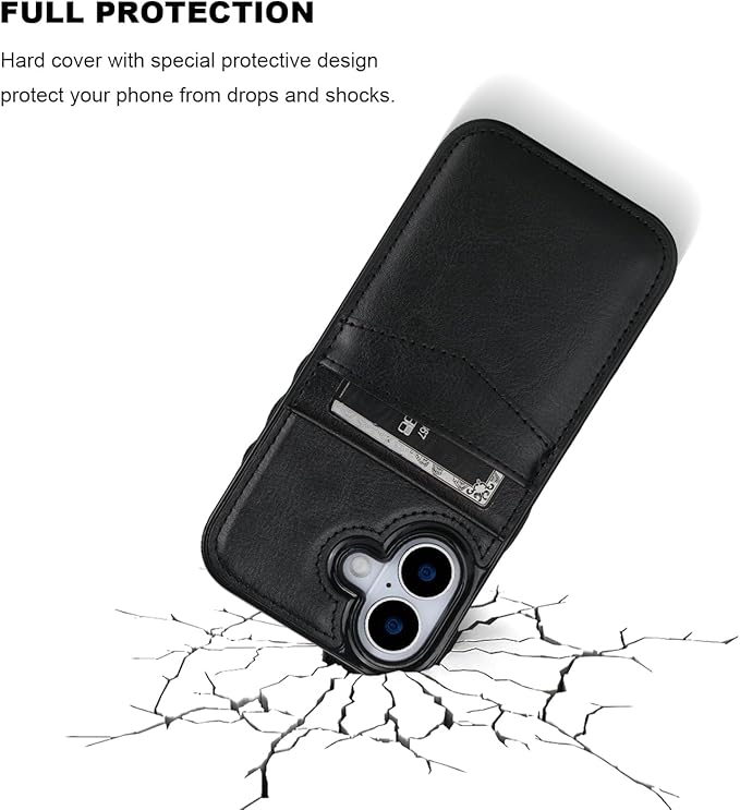 KIHUWEY for iPhone 17 Case Wallet Compatible with MagSafe Wireless Charging, Credit Card Holder, RFID Flip Leather Magnetic Clasp Kickstand Heavy Duty Protective Cover 6.3 Inch (Black)