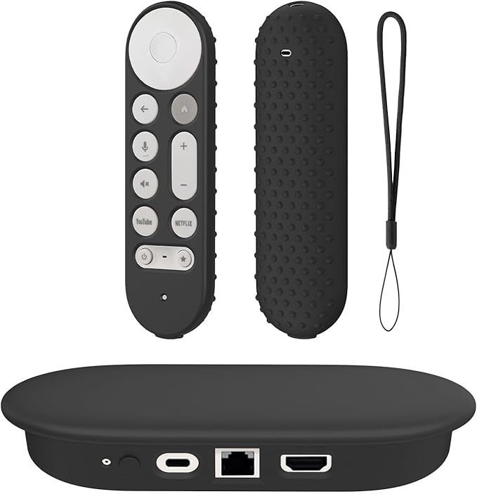 Silicone Cover Case for Google TV Streamer 4K 2024 ，Protective Sleeve Set for Google TV Streamer 4K Host Box +Voice Remote,Anti-Slip Scratch Shock Protection (Black)