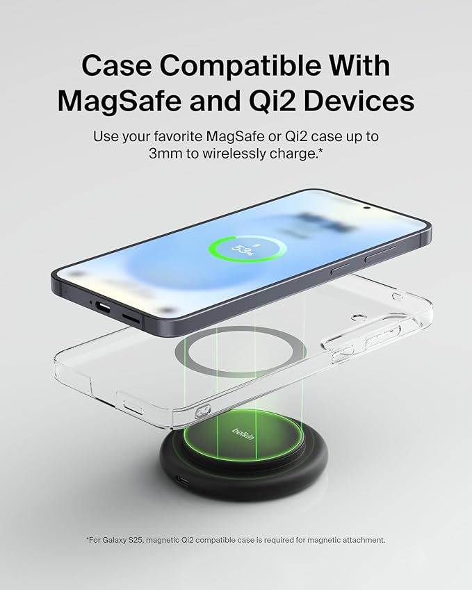 Belkin Qi2 15W Magnetic Wireless Charger with Power Supply