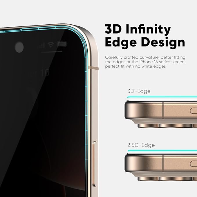 FLOLAB NanoArmour ONETIME PRO for iPhone 16 Pro Privacy Screen Protector, Anti-Reflective, 3D Edge-to-Edge, Anti-Spy Tempered Glass, Reinforced Edges, Durable, Smooth, Easy Install, Dust-Free