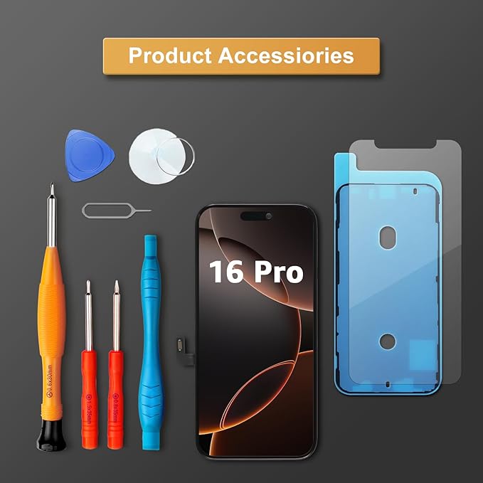 LL TRADER Screen Replacement for iPhone 16 Pro 6.3" LCD Retina FHD Display COF Touch Screen Digitizer with Repair Tool Kits, Waterproof Tape, Screen Protector