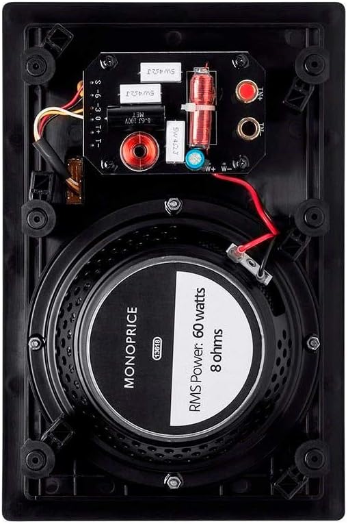 Monoprice 2-Way Carbon Fiber In-Wall Speakers - 6.5in (Pair) With Paintable Magnetic Grille - Alpha Series,Black