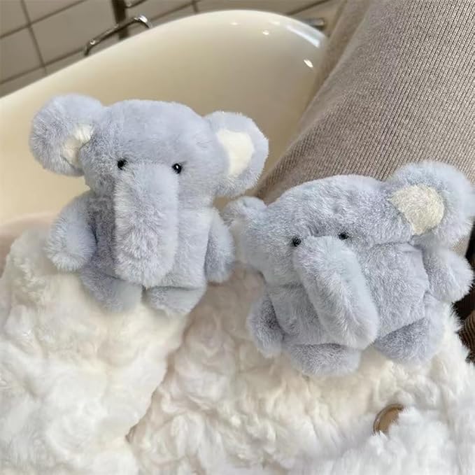 Yatchen Plush Case for AirPods 4,Kawaii Cute 3D Cartoon Fur Blue Elephant Funny Furry AirPods 4rd Generation Cover with Keychain Protector Women Girls for AirPods 4