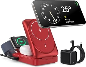 3 in 1 Wireless Charger Charging Station for iPhone,Travel Foldable Magnetic 15W Fast Wireless Charger Stand for Mag-Safe with 30W USB C Adapter for iPhone 17/16/15/14/13/12,Apple Watch,AirPods - Image 1