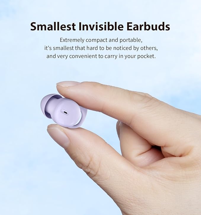 Invisible Sleep Headphones,Sleep Earbuds for Side Sleepers,Small Sleeping Earphones Comfortable Noise Blocking, Bluetooth 5.3 Wireless Headphones for Sleeping - Purple